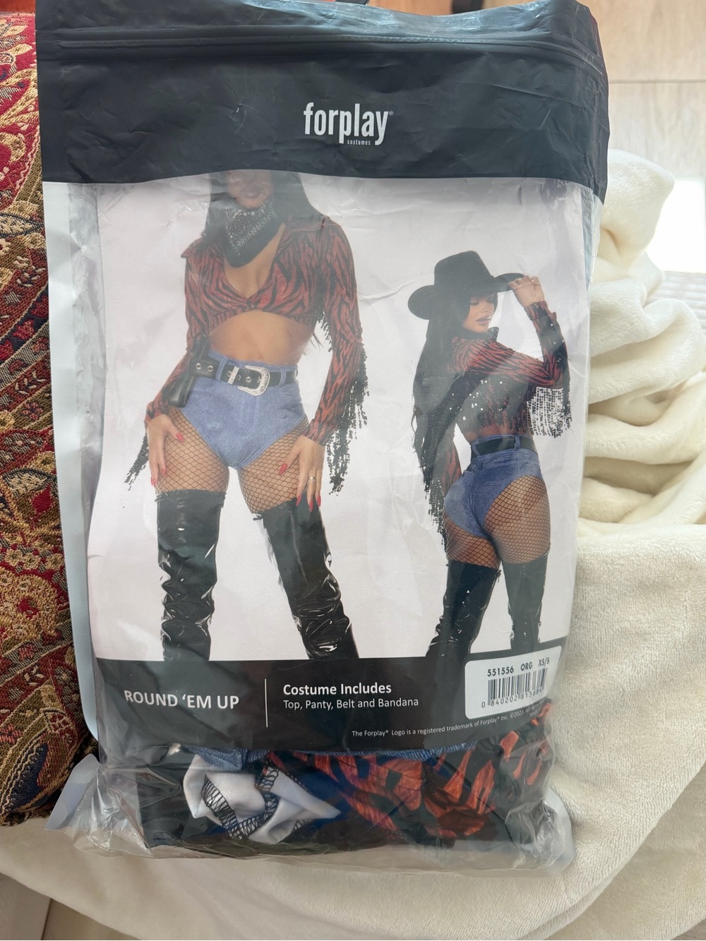 Forplay Red and Black Fringe Cowgirl Costume with Blue Shorts